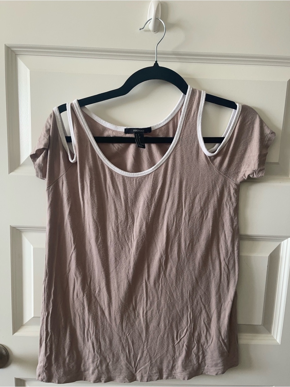 Forever 21 Taupe Cold-Shoulder Tank with White Trim